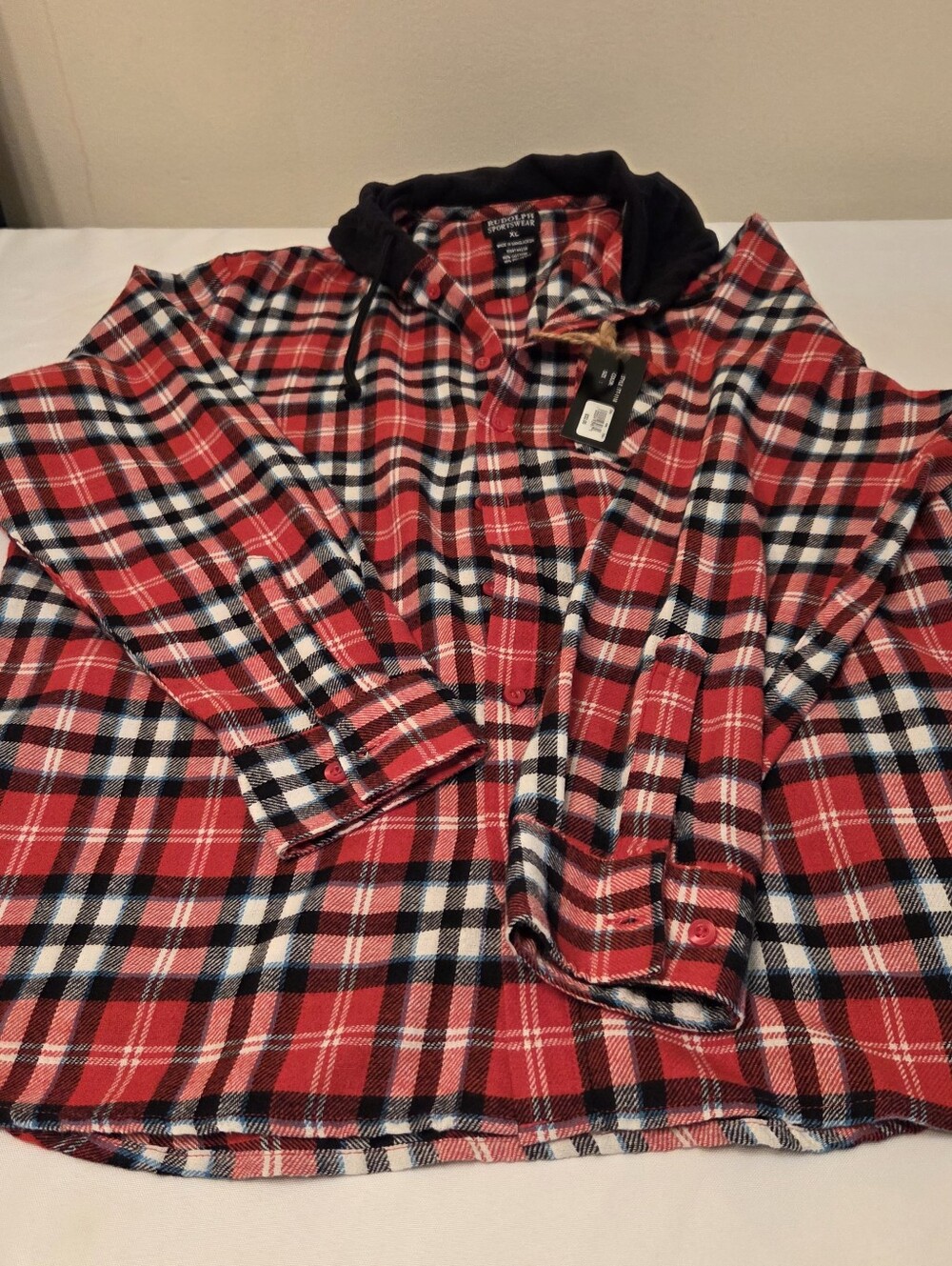 Rudolph Sportswear Mens Flannel Hoodie Long Sleeve XL New